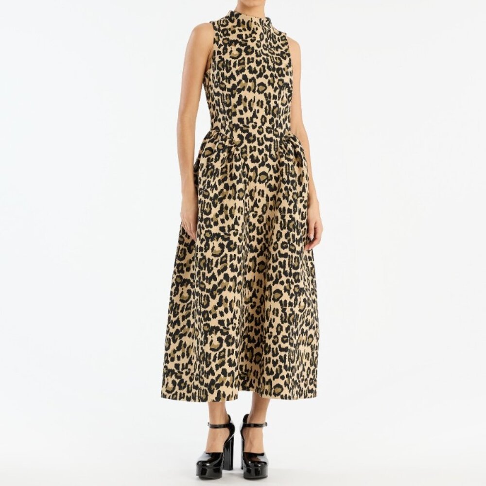 Jacquard Midi Dress Leopard Print 8 US / 38 DE by Rotate Birger Christensen NWT